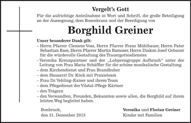Traueranzeige Borghild Greiner