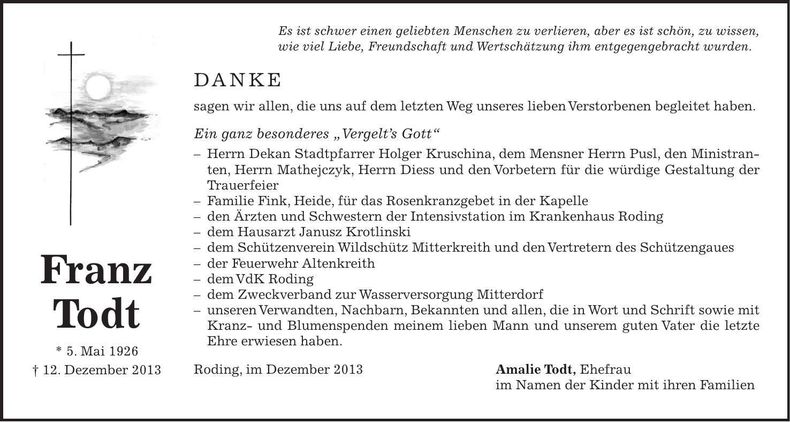 Traueranzeige Franz Todt