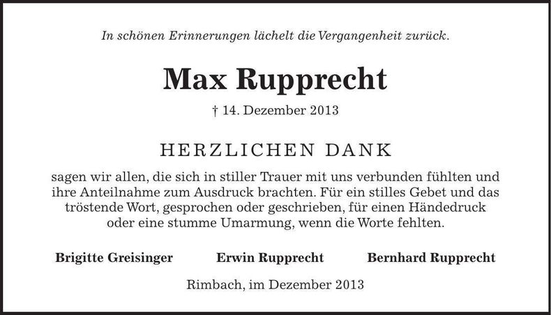 Traueranzeige Max Rupprecht