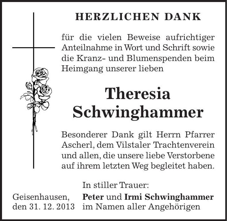 Traueranzeige Theresia Schwinghammer
