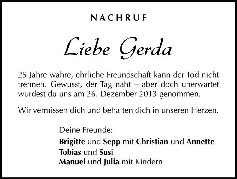 Traueranzeige Gerda Koziol