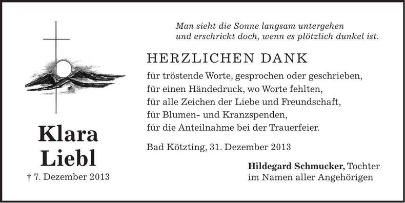 Traueranzeige Klara Liebl
