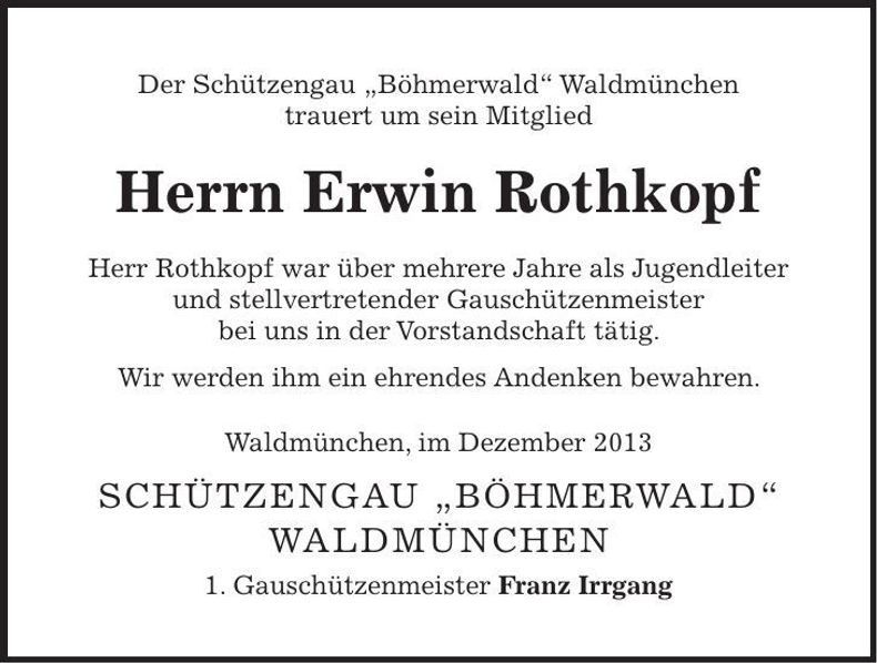 Traueranzeige Erwin Rothkopf