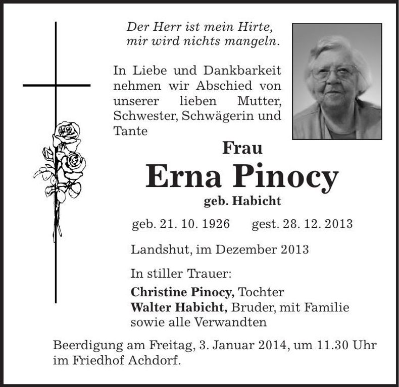 Traueranzeige Erna Pinocy