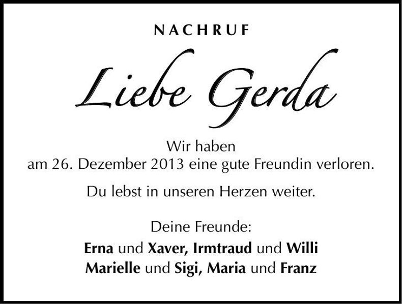 Traueranzeige Gerda Koziol