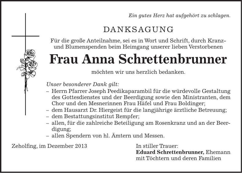 Traueranzeige Anna Schrettenbrunner
