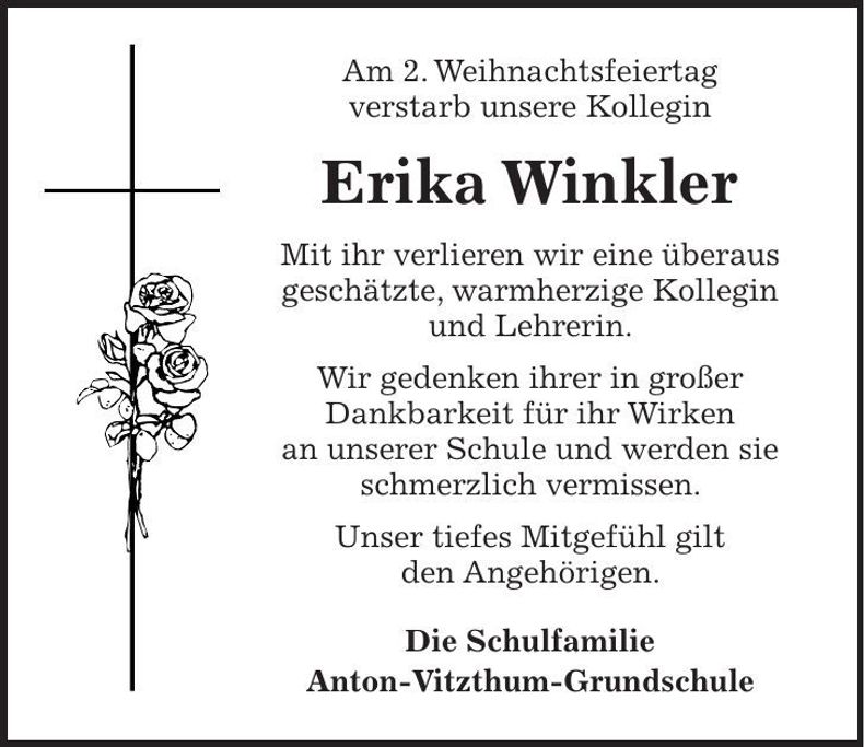 Traueranzeige Erika Winkler