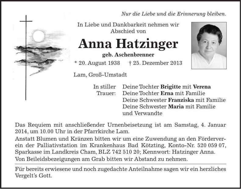 Traueranzeige Anna Hatzinger