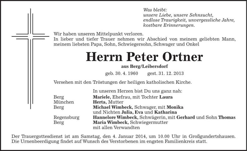 Traueranzeige Peter Ortner