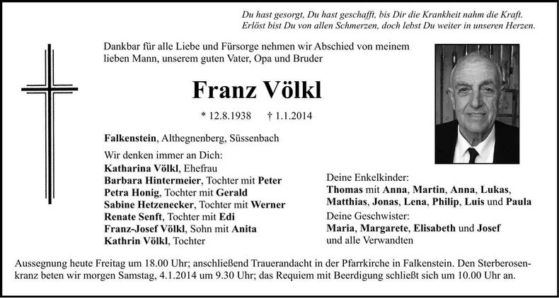Traueranzeige Franz Völkl