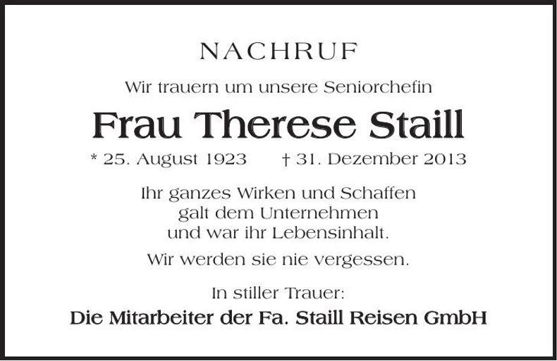 Traueranzeige Therese Staill