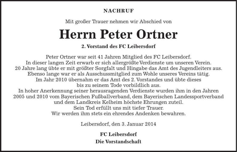 Traueranzeige Peter Ortner
