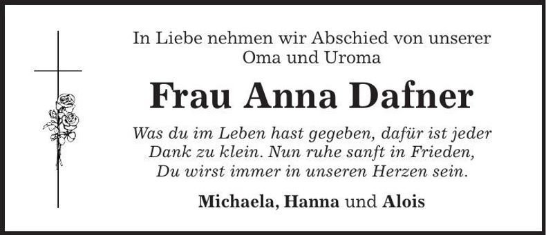 Traueranzeige Anna Dafner