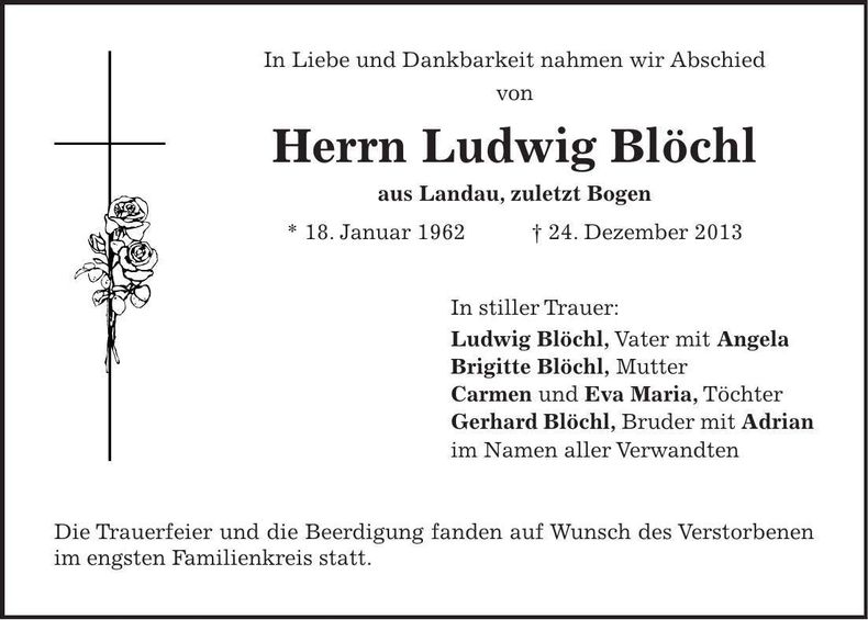 Traueranzeige Ludwig Blöchl