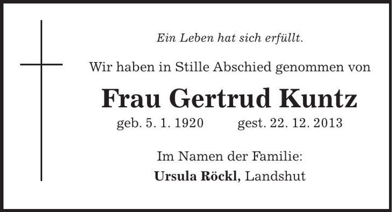 Traueranzeige Gertrud Kuntz