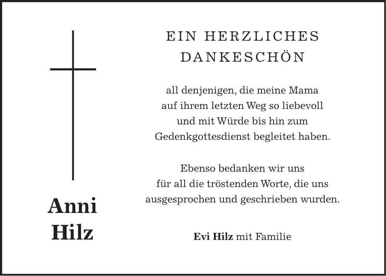 Traueranzeige Anni Hilz