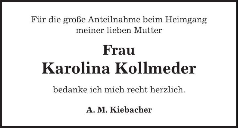 Traueranzeige Karolina Kollmeder