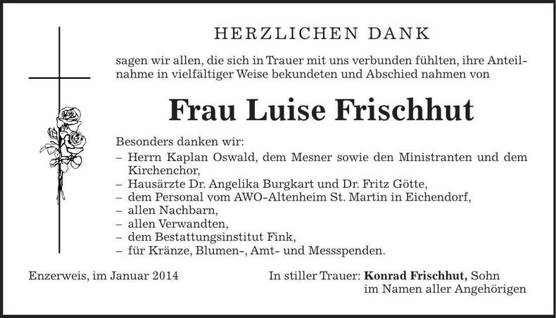 Traueranzeige Luise Frischhut