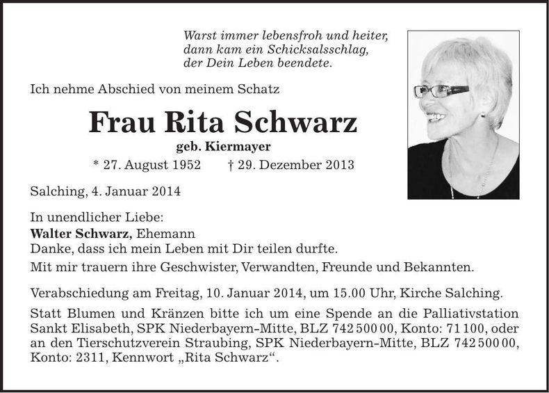 Traueranzeige Rita Schwarz