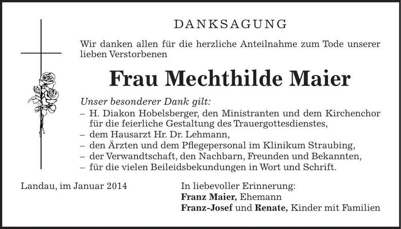 Traueranzeige Mechthilde Maier