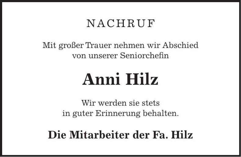 Traueranzeige Anni Hilz