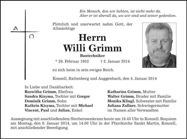 Traueranzeige Willi Grimm