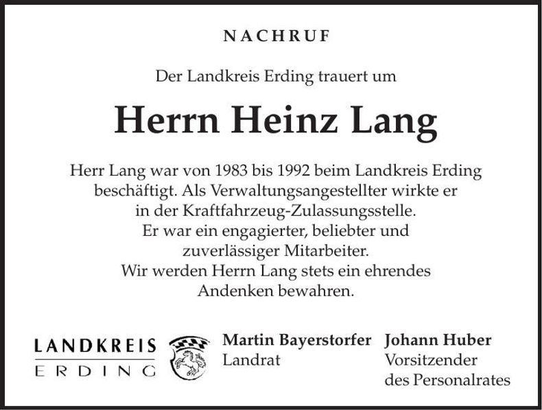 Traueranzeige Heinz Lang