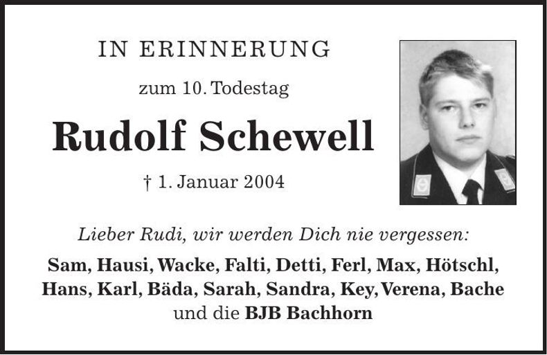 Traueranzeige Rudolf Schewell