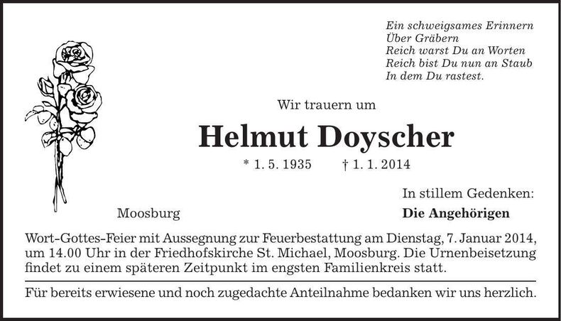 Traueranzeige Helmut Doyscher