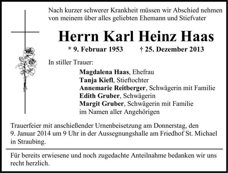 Traueranzeige Karl Heinz Haas
