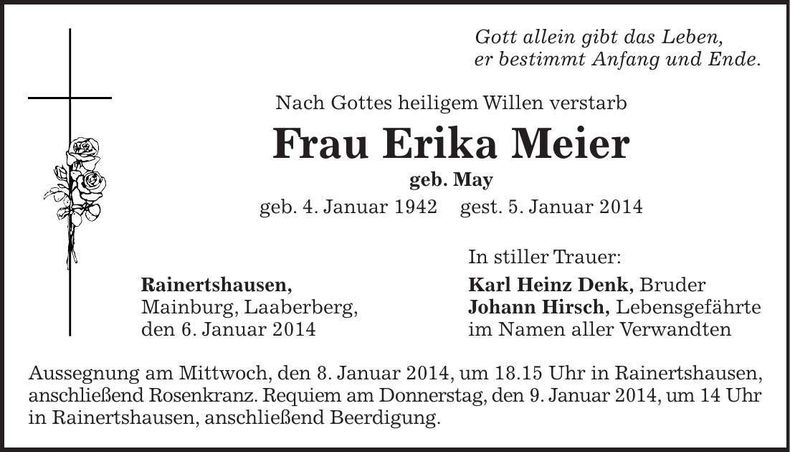 Traueranzeige Erika Meier