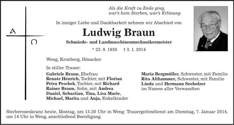 Traueranzeige Ludwig Braun