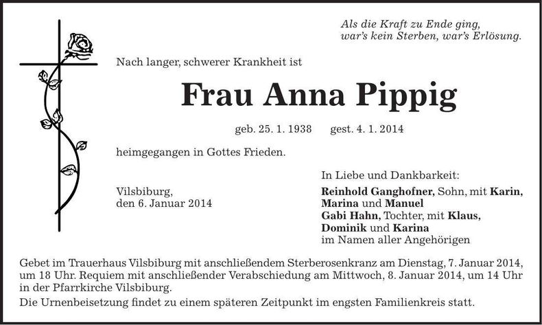 Traueranzeige Anna Pippig