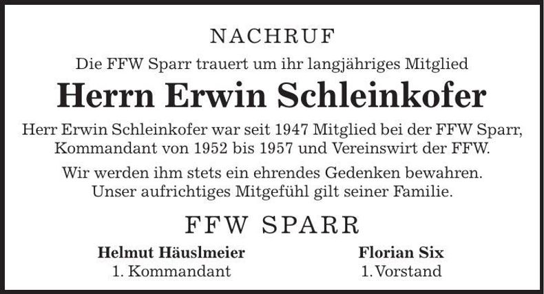Traueranzeige Erwin Schleinkofer