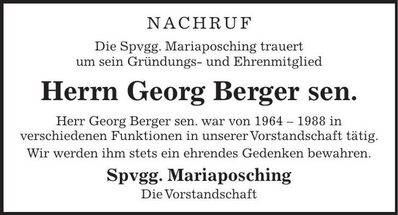 Traueranzeige Georg Berger sen.