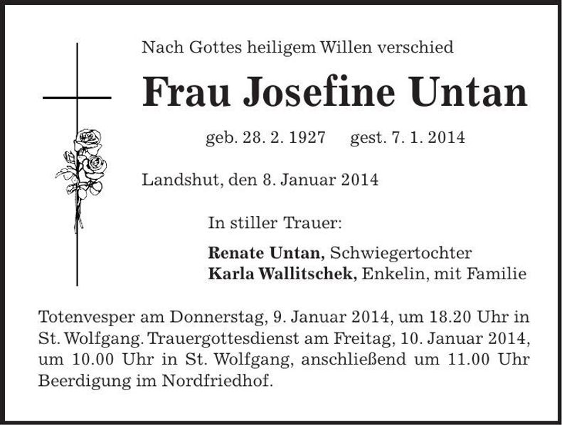 Traueranzeige Josefine Untan
