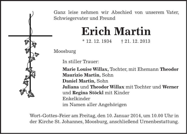 Traueranzeige Erich Martin