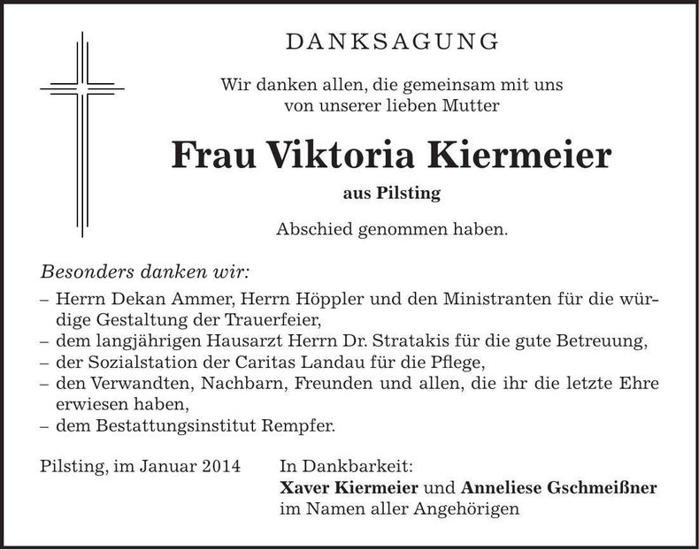 Traueranzeige Viktoria Kiermeier