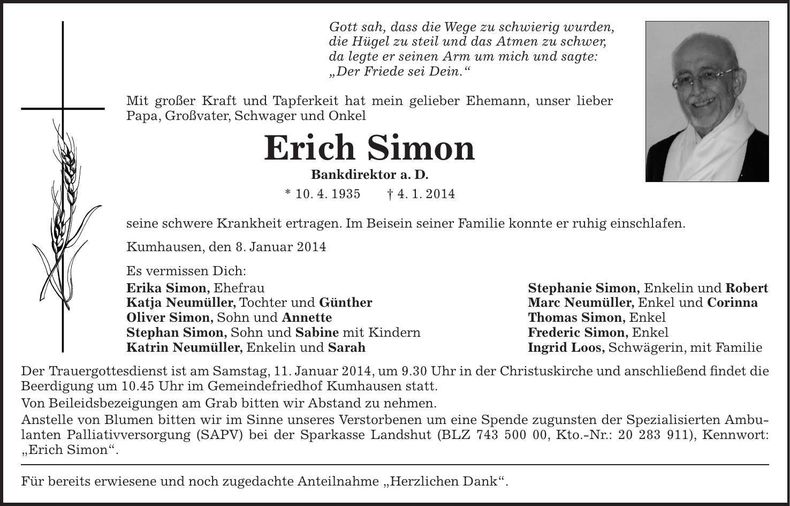 Traueranzeige Erich Simon