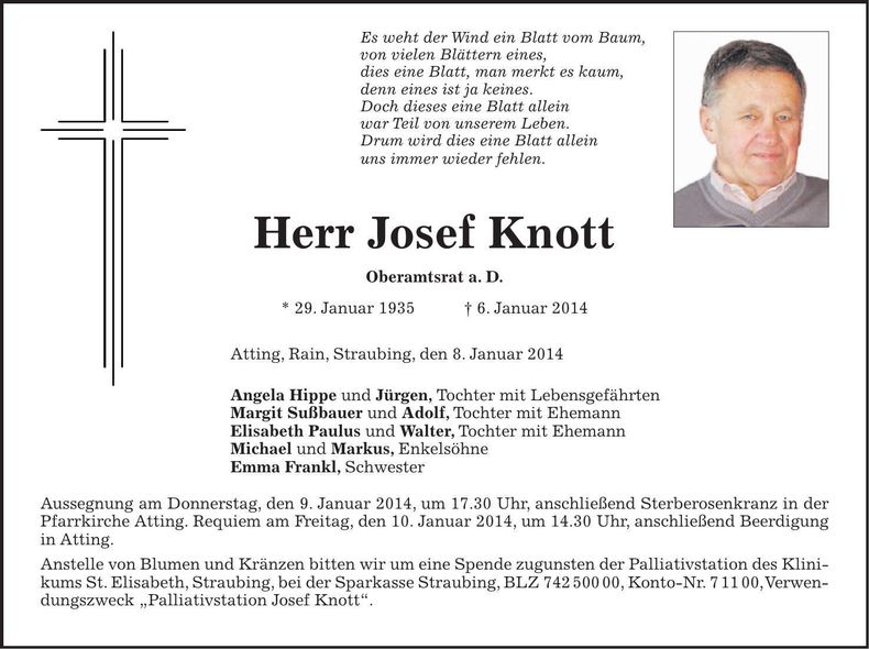 Traueranzeige Josef Knott