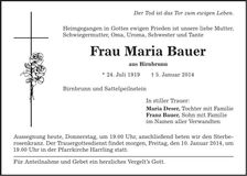 Traueranzeige Maria Bauer