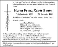Traueranzeige Franz Xaver Bauer