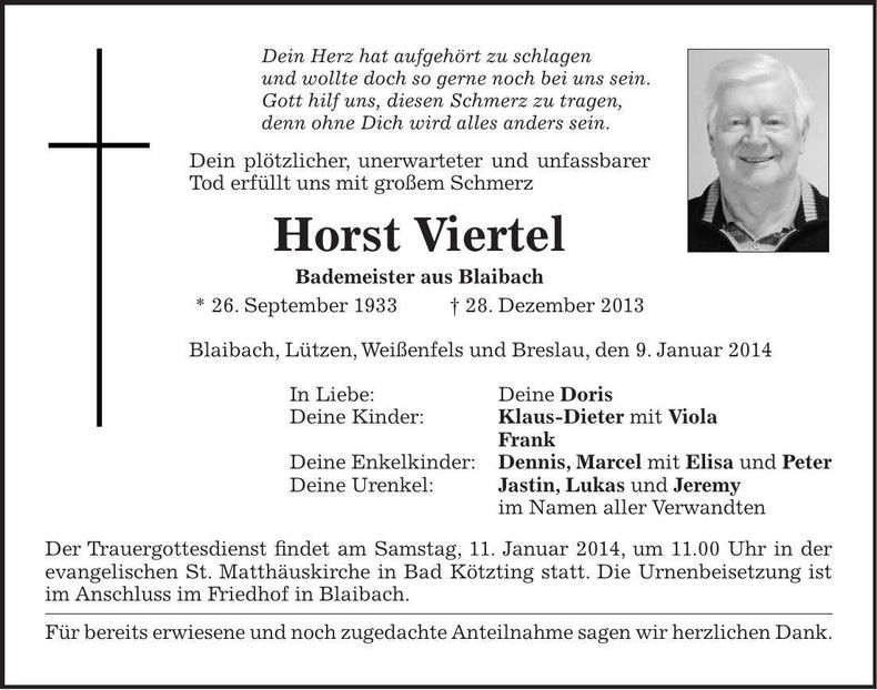 Traueranzeige Horst Viertel