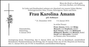 Traueranzeige Karolina Amann