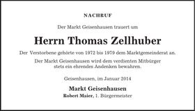 Traueranzeige Thomas Zellhuber