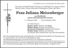 Traueranzeige Juliana Meisenberger