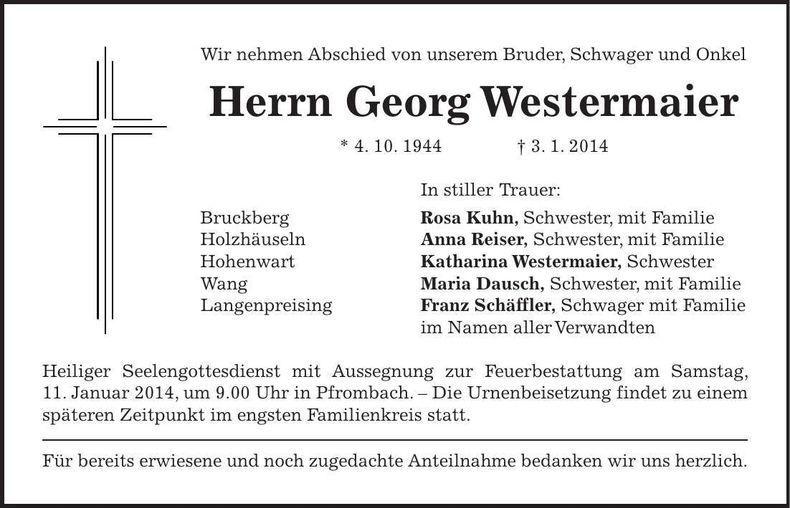 Traueranzeige Georg Westermaier