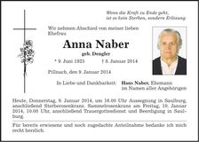 Traueranzeige Anna Naber