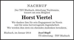 Traueranzeige Horst Viertel