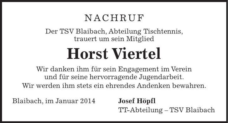 Traueranzeige Horst Viertel